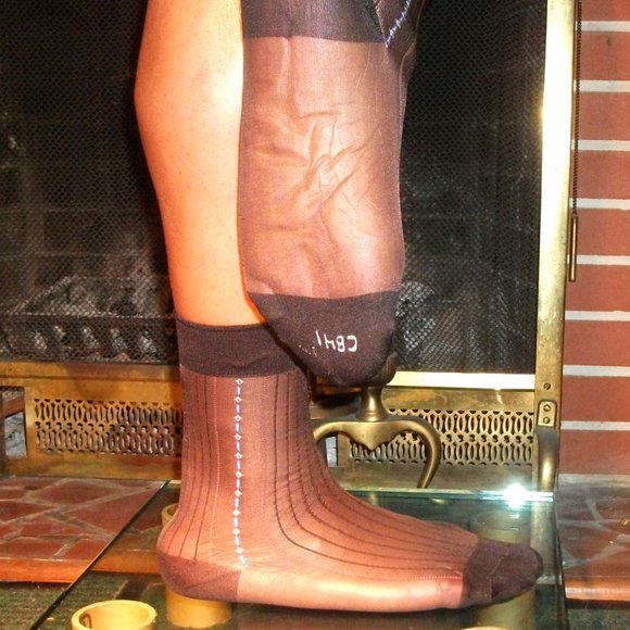 2PR Men's Sheer Brown Thick N Thin with Pattern, Cap Toe Cap Heel Socks - 10 -13 - Picture 4 of 13